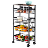 2023 New 5 Tier Rolling Utility Cart Fruit Storage Basket Kitchen Serving Storage Cart Kitchen Islands & Trolleys