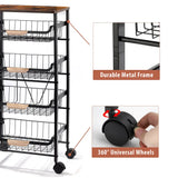 2023 New 5 Tier Rolling Utility Cart Fruit Storage Basket Kitchen Serving Storage Cart Kitchen Islands & Trolleys