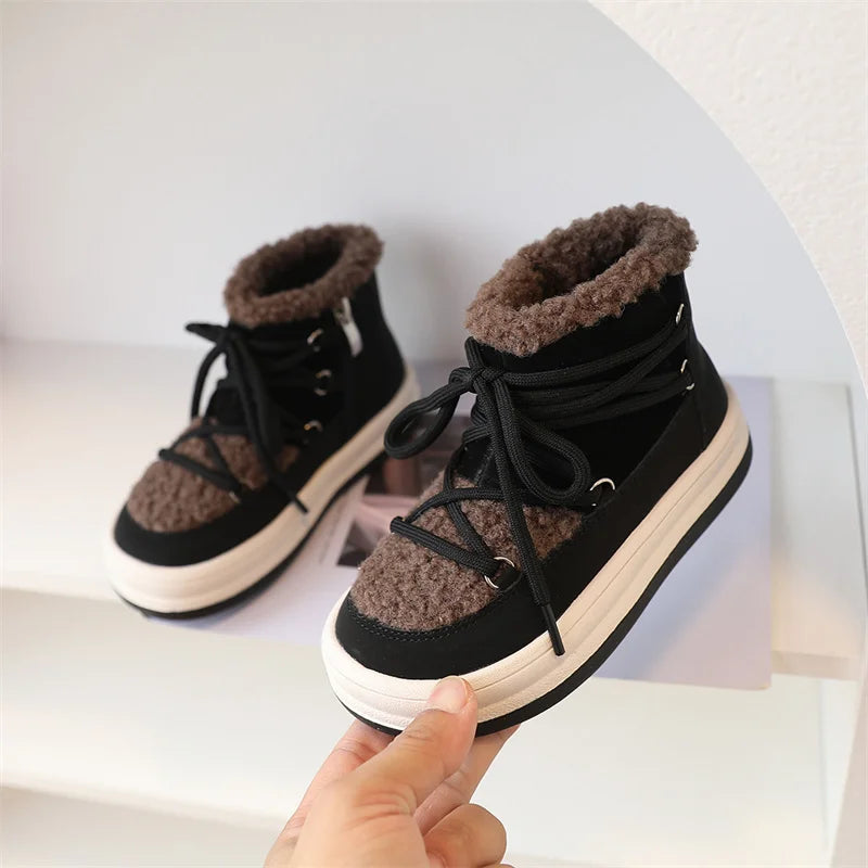 2023 New Autumn/Winter Children Boots For Boys Warm Plush Rubber Sole Toddler Kids Sneakers  Fashion Girls Boots 21-30