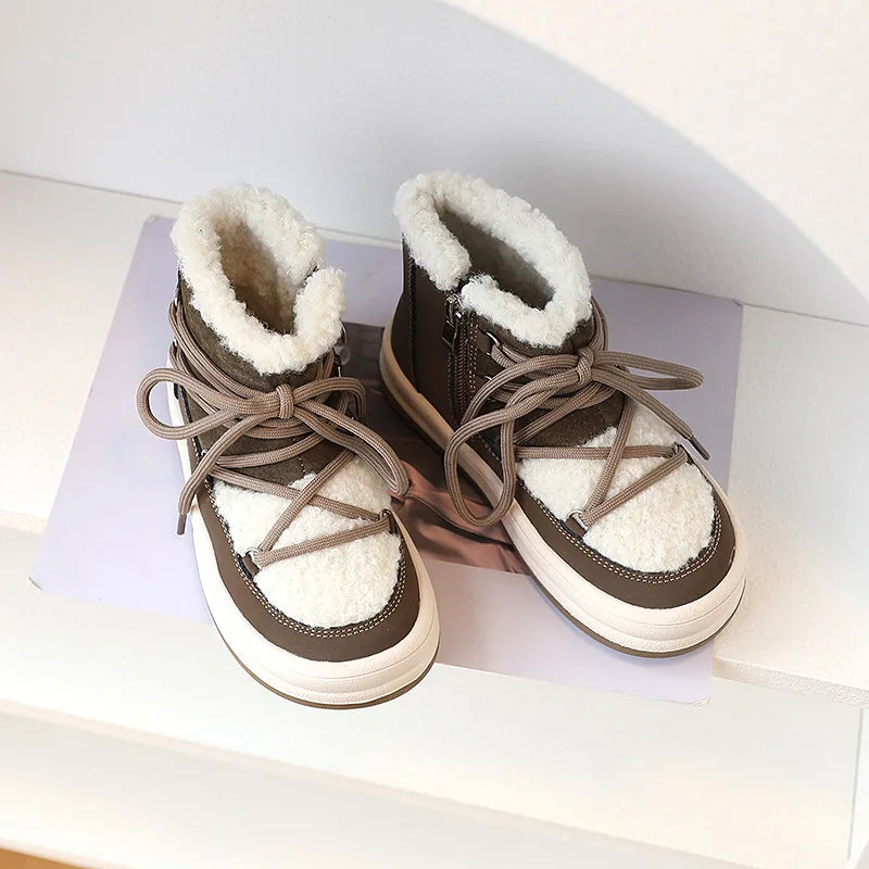 2023 New Autumn/Winter Children Boots For Boys Warm Plush Rubber Sole Toddler Kids Sneakers  Fashion Girls Boots 21-30