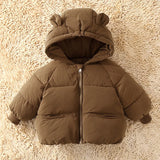 2023 New Baby Coat Winter Thickened Down Jackets Girls Boys Plush Warm Outerwear Childrens Solid Hooded Cotton Parkas Snowsuit