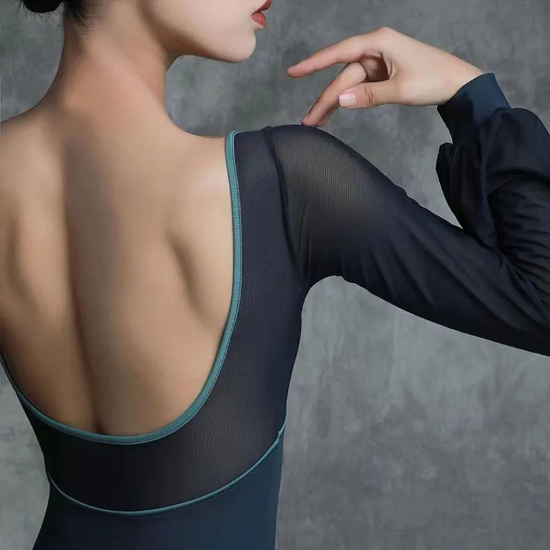 2023 New Ballet Dresses Adult Lantern Long Sleeve Leotard V neck Bodysuit women Dance wear Sexy Gymnastics for girl