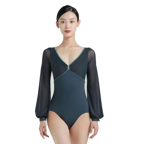 2023 New Ballet Dresses Adult Lantern Long Sleeve Leotard V neck Bodysuit women Dance wear Sexy Gymnastics for girl