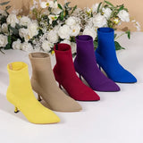 2023 New Fashion Women's Ankle Boots Pointed High Heels Thin High Heels Soft Shoes Overboots Purple Black Red Comfortable Shoes