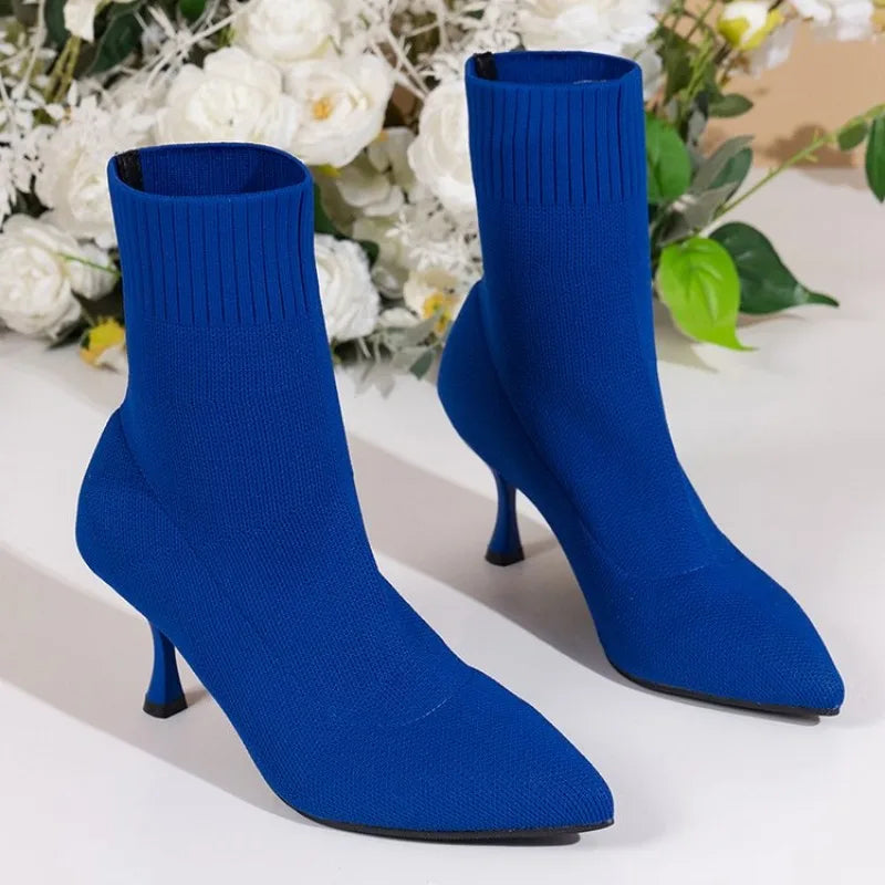 2023 New Fashion Women's Ankle Boots Pointed High Heels Thin High Heels Soft Shoes Overboots Purple Black Red Comfortable Shoes