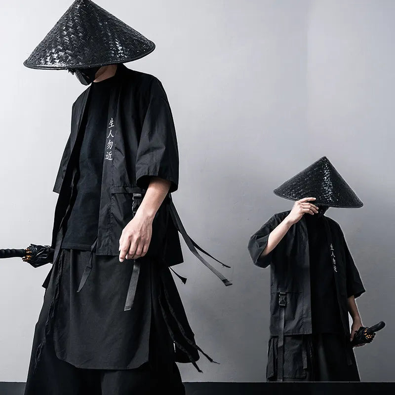 2023 New Japanese Traditional Black Kimono Cardigan Diablo Samurai Ninja Cosplay Suit Chinese Hanfu Style Coat Streetwear