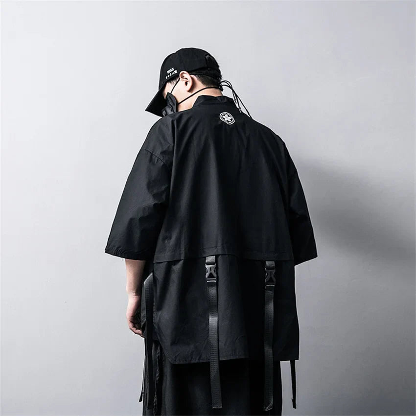 2023 New Japanese Traditional Black Kimono Cardigan Diablo Samurai Ninja Cosplay Suit Chinese Hanfu Style Coat Streetwear