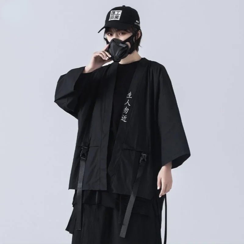 2023 New Japanese Traditional Black Kimono Cardigan Diablo Samurai Ninja Cosplay Suit Chinese Hanfu Style Coat Streetwear