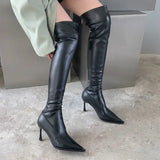 2023 New Ladies Leather Over The Knee Boots Fashion High Boots Women High Heels Sexy Pointed Toe Woman‘s Boot Botas Mujer