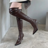 2023 New Ladies Leather Over The Knee Boots Fashion High Boots Women High Heels Sexy Pointed Toe Woman‘s Boot Botas Mujer