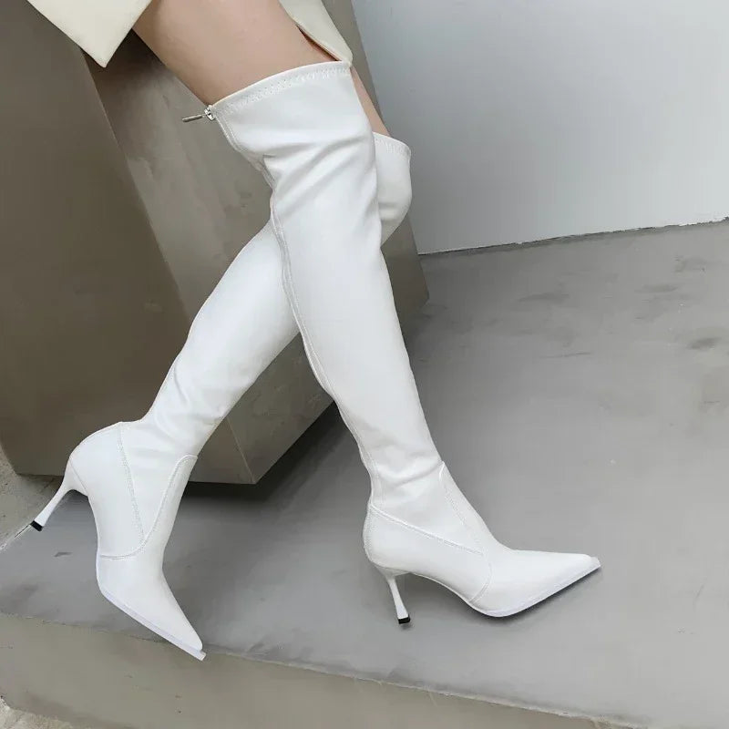 2023 New Ladies Leather Over The Knee Boots Fashion High Boots Women High Heels Sexy Pointed Toe Woman‘s Boot Botas Mujer