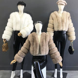 2023 New Style Women Fur Coat Real Fox Fur Jacket Natural Fox Fur Short Style Clothing Full Length Sleeve Female Coat