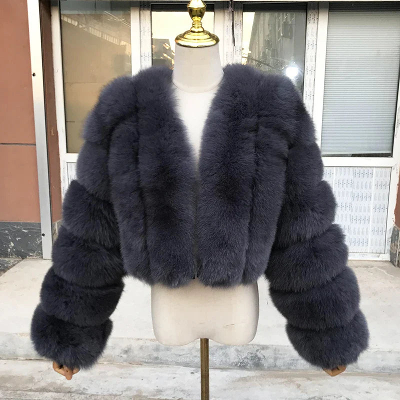 2023 New Style Women Fur Coat Real Fox Fur Jacket Natural Fox Fur Short Style Clothing Full Length Sleeve Female Coat