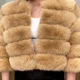 2023 New Style Women Fur Coat Real Fox Fur Jacket Natural Fox Fur Short Style Clothing Full Length Sleeve Female Coat