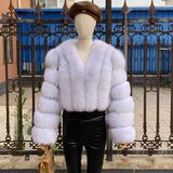 2023 New Style Women Fur Coat Real Fox Fur Jacket Natural Fox Fur Short Style Clothing Full Length Sleeve Female Coat