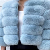 2023 New Style Women Fur Coat Real Fox Fur Jacket Natural Fox Fur Short Style Clothing Full Length Sleeve Female Coat