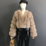 2023 New Style Women Fur Coat Real Fox Fur Jacket Natural Fox Fur Short Style Clothing Full Length Sleeve Female Coat