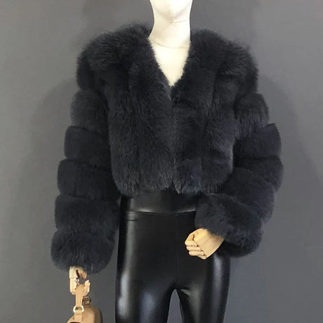 2023 New Style Women Fur Coat Real Fox Fur Jacket Natural Fox Fur Short Style Clothing Full Length Sleeve Female Coat