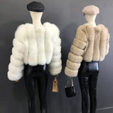 2023 New Style Women Fur Coat Real Fox Fur Jacket Natural Fox Fur Short Style Clothing Full Length Sleeve Female Coat