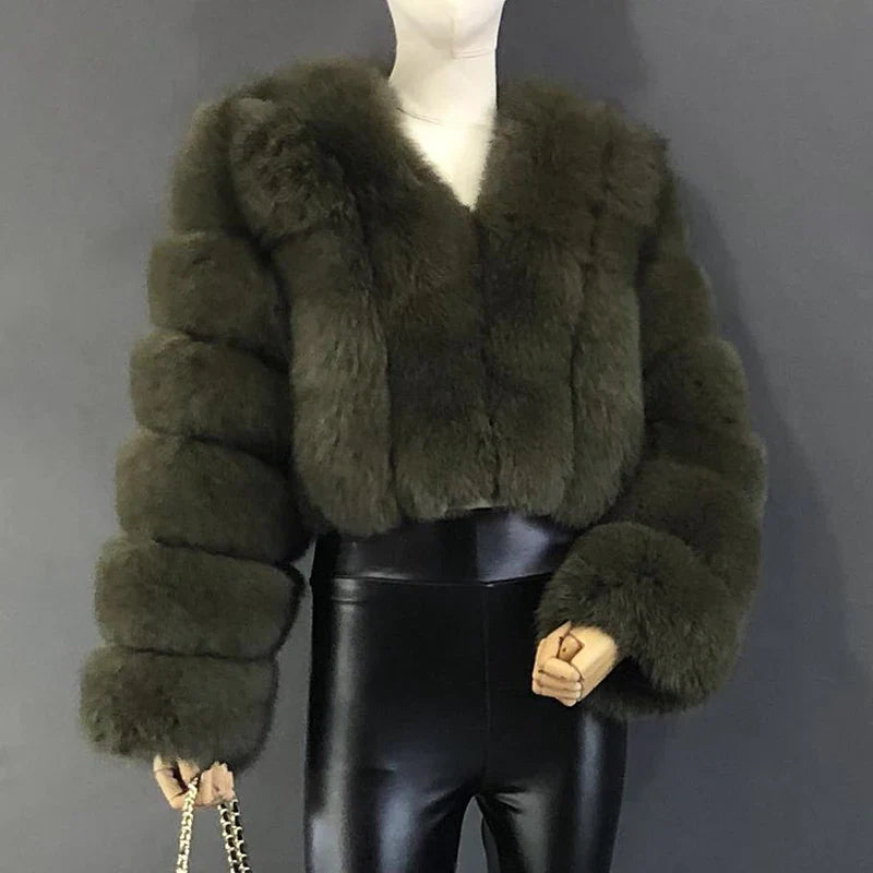 2023 New Style Women Fur Coat Real Fox Fur Jacket Natural Fox Fur Short Style Clothing Full Length Sleeve Female Coat