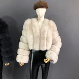 2023 New Style Women Fur Coat Real Fox Fur Jacket Natural Fox Fur Short Style Clothing Full Length Sleeve Female Coat