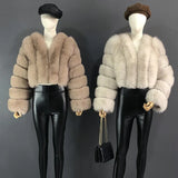 2023 New Style Women Fur Coat Real Fox Fur Jacket Natural Fox Fur Short Style Clothing Full Length Sleeve Female Coat