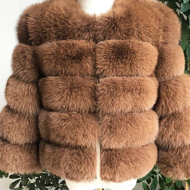 2023 New Style Women Fur Coat Real Fox Fur Jacket Natural Fox Fur Short Style Clothing Full Length Sleeve Female Coat