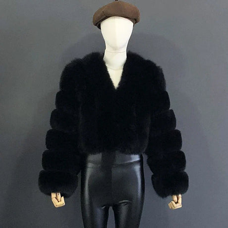 2023 New Style Women Fur Coat Real Fox Fur Jacket Natural Fox Fur Short Style Clothing Full Length Sleeve Female Coat