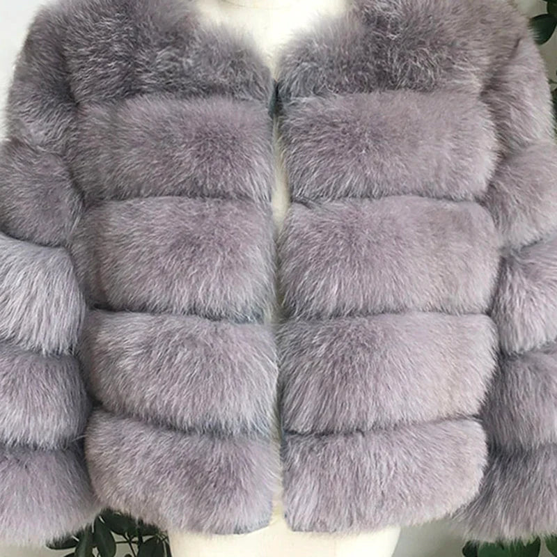 2023 New Style Women Fur Coat Real Fox Fur Jacket Natural Fox Fur Short Style Clothing Full Length Sleeve Female Coat