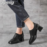 2023 New Thick Heel High Heels Women's  Autumn Square Headed Polished Knitted Deep Mouth Single Shoes Small Leather Shoes