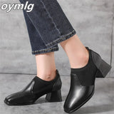 2023 New Thick Heel High Heels Women's  Autumn Square Headed Polished Knitted Deep Mouth Single Shoes Small Leather Shoes