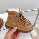 2023 New Winter Children Snow Boots Genuine Leather Warm Plush Toddler Boys Shoes Non-slip Fashion Baby Girls Boots 1-6 Years