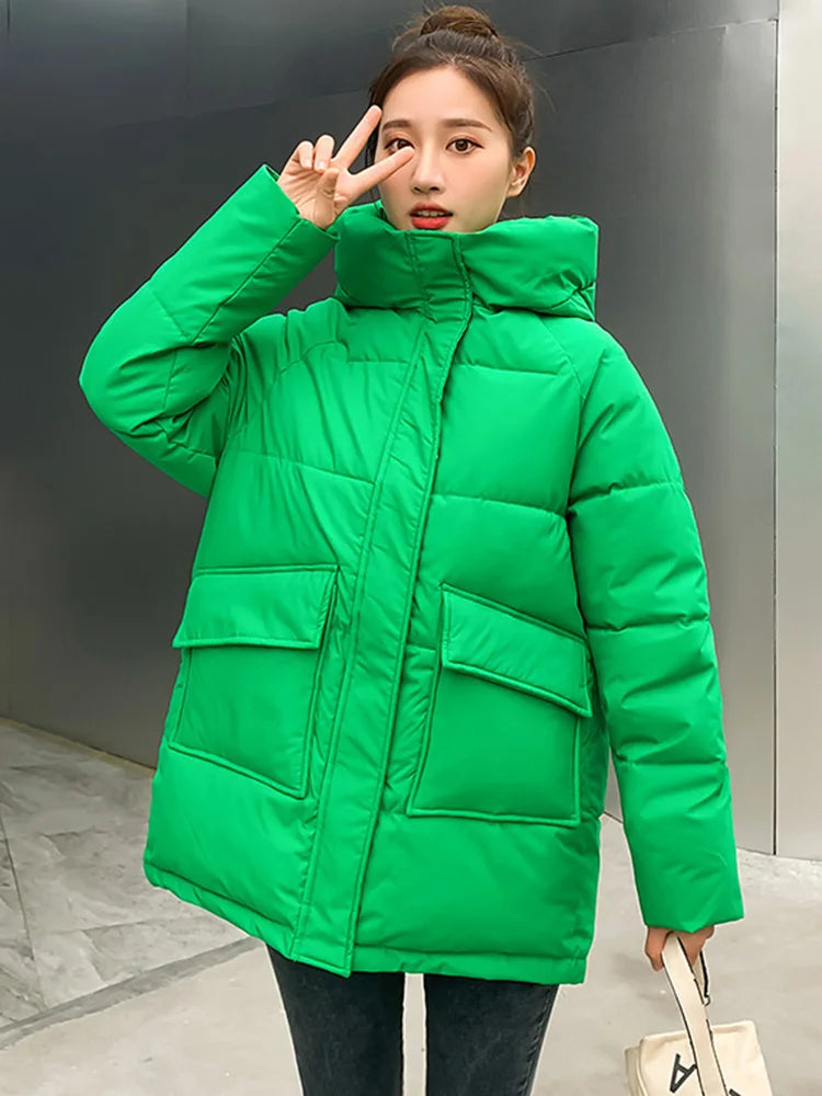 2023 New Winter Women Mid-long Parkas Jackets Casual Thick Warm Hooded Pattern Coat Female Winter Outwear Jacket parkas