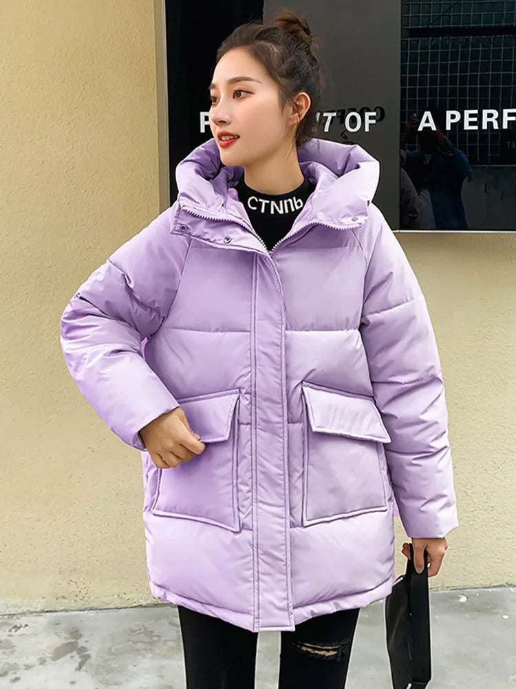 2023 New Winter Women Mid-long Parkas Jackets Casual Thick Warm Hooded Pattern Coat Female Winter Outwear Jacket parkas