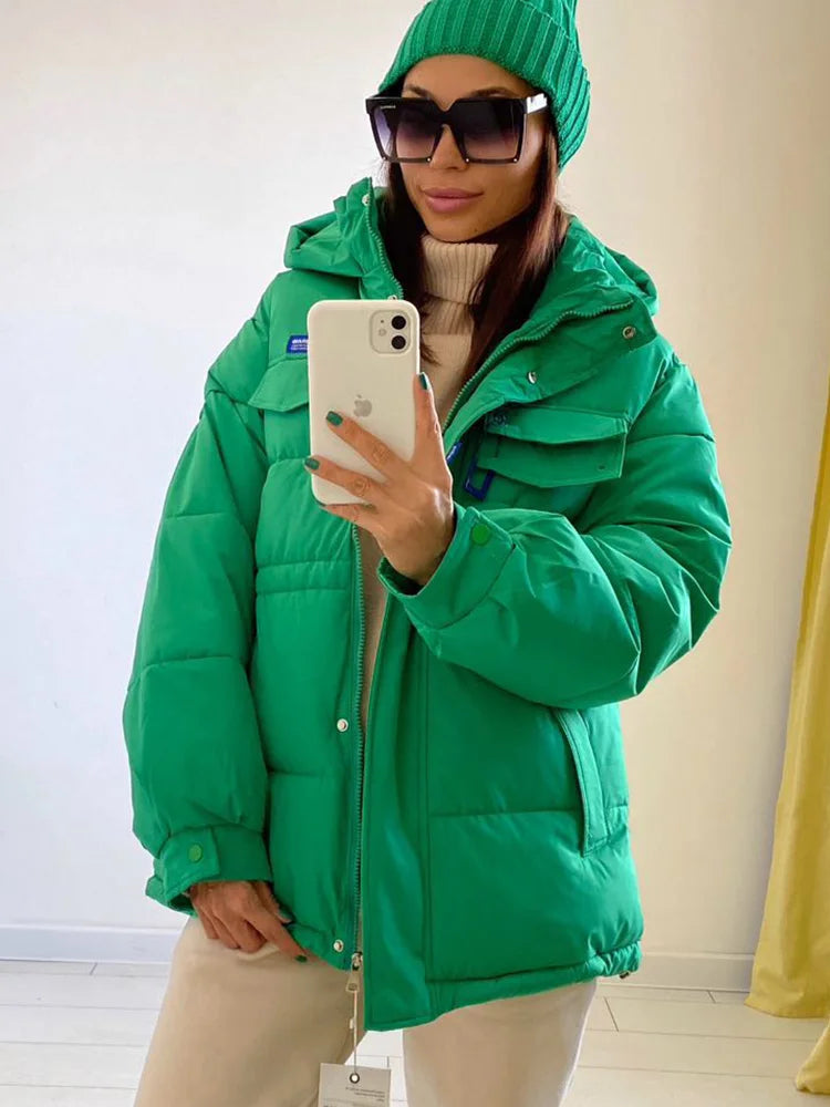 2023 New Winter Women Oversized Parkas Jackets Casual Thick Warm Hooded Pattern Coat Female Winter Outwear Sports Jacket parkas