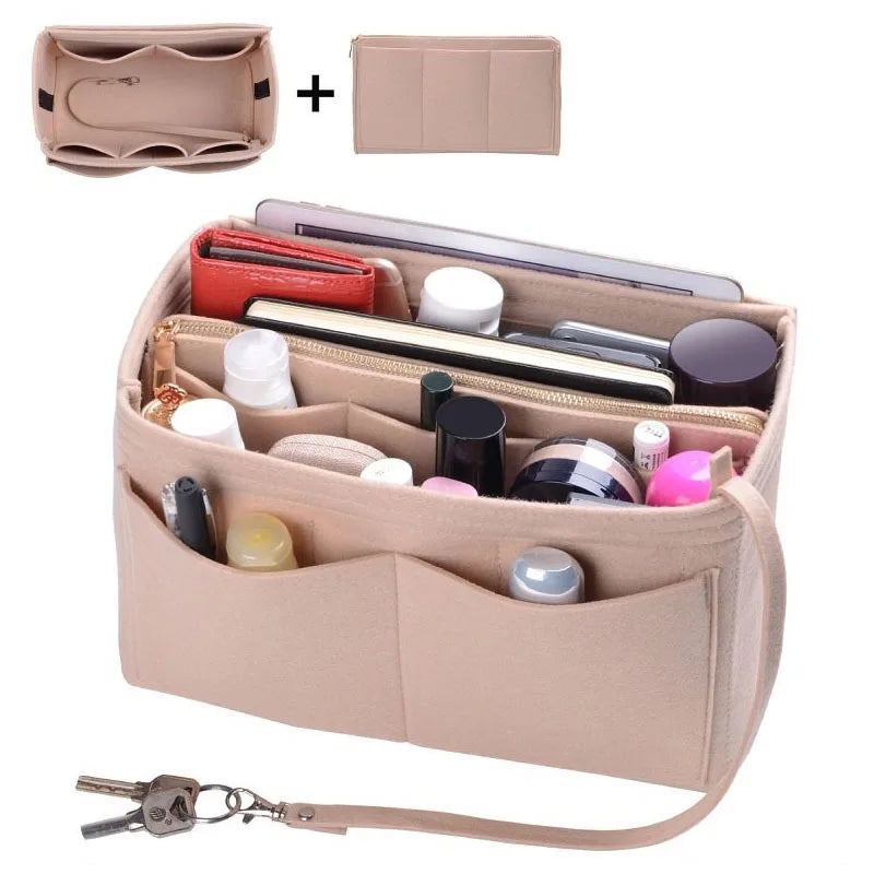 2023 New Women Make up Organizer Felt Insert Bag For Handbag Travel Inner Purse Portable Cosmetic Bags Fit Various Brand Bags