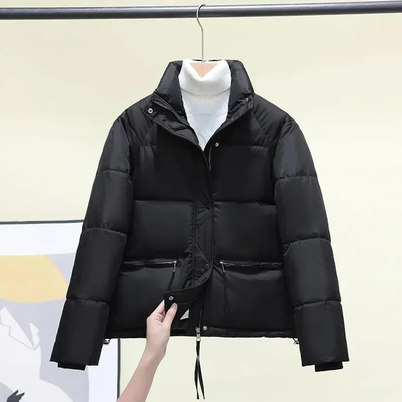 2023 New Women Parkas Winter Thick Casual Stand-up Collar Fashion Cotton Warm Short Jackets Korean Zipper White Coats Outwear