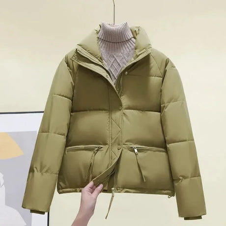 2023 New Women Parkas Winter Thick Casual Stand-up Collar Fashion Cotton Warm Short Jackets Korean Zipper White Coats Outwear