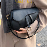 2023 New Women 's Bag Casual Saddle Bag Pu Solid Color Diagonal Bag Fashion Easy Matching Lady Handbag and Purses Luxury  Bag