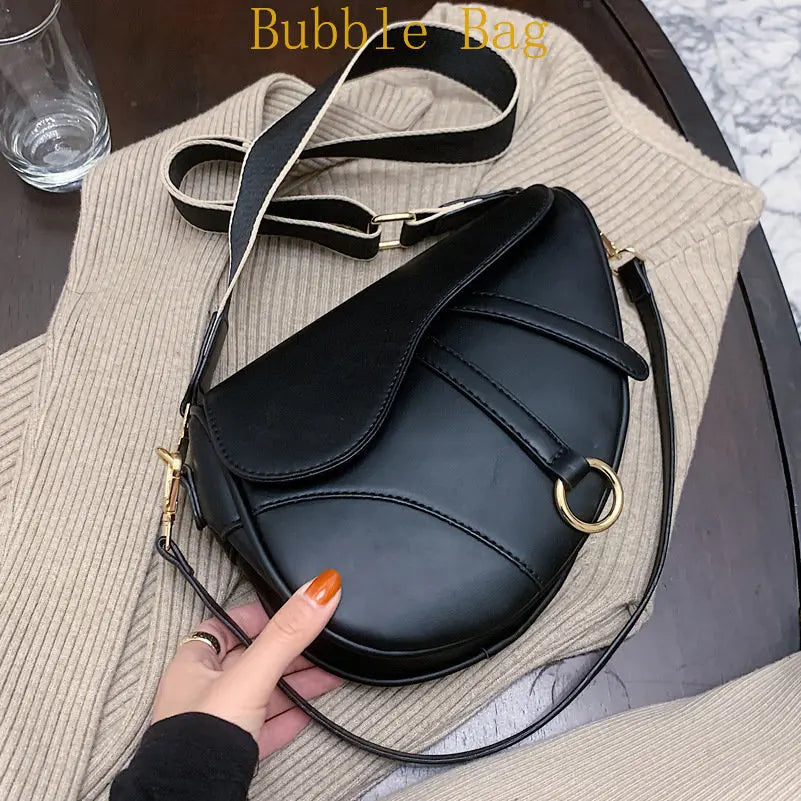 2023 New Women 's Bag Casual Saddle Bag Pu Solid Color Diagonal Bag Fashion Easy Matching Lady Handbag and Purses Luxury  Bag