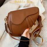 2023 New Women 's Bag Casual Saddle Bag Pu Solid Color Diagonal Bag Fashion Easy Matching Lady Handbag and Purses Luxury  Bag