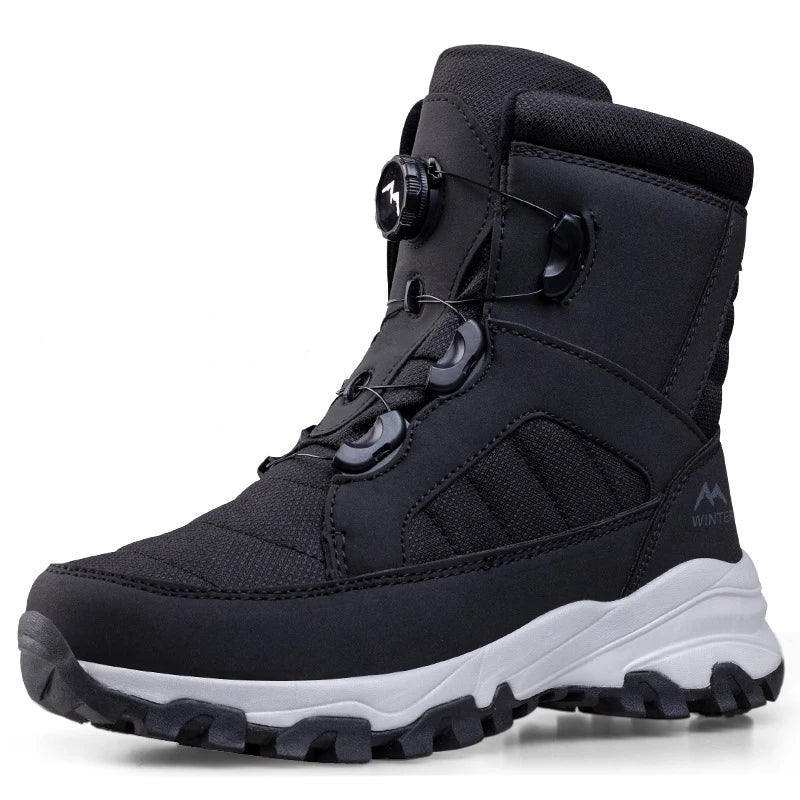 2023 Rotating Button Men Boots Plush Warm Snow Boots Winter Shoes Waterproof Anti Slip Hiking Boots Outdoors Desert Combat Boots