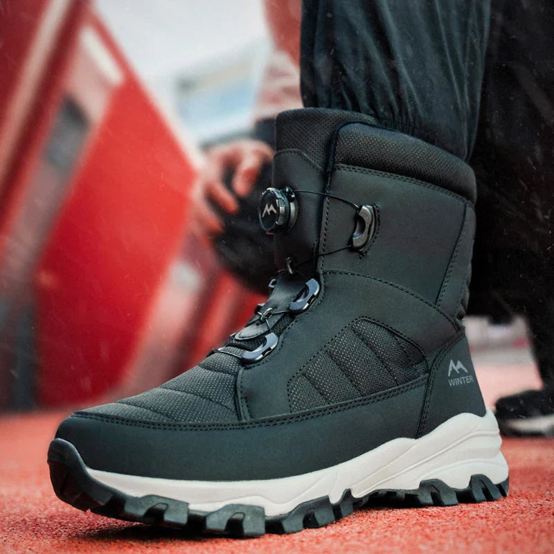 2023 Rotating Button Men Boots Plush Warm Snow Boots Winter Shoes Waterproof Anti Slip Hiking Boots Outdoors Desert Combat Boots