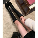 2023 Thigh High Boots Brown Women Vintage Leather Square Heel Knee Height Buckle Boot Keep Warm Round Toe Shoes British Style