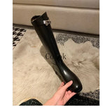 2023 Thigh High Boots Brown Women Vintage Leather Square Heel Knee Height Buckle Boot Keep Warm Round Toe Shoes British Style