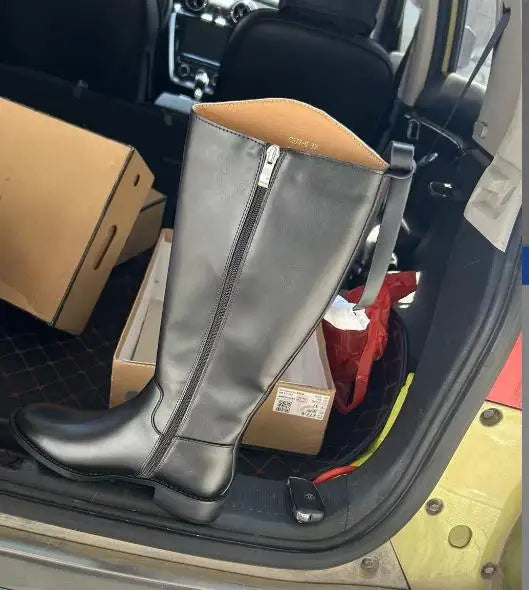 2023 Thigh High Boots Brown Women Vintage Leather Square Heel Knee Height Buckle Boot Keep Warm Round Toe Shoes British Style