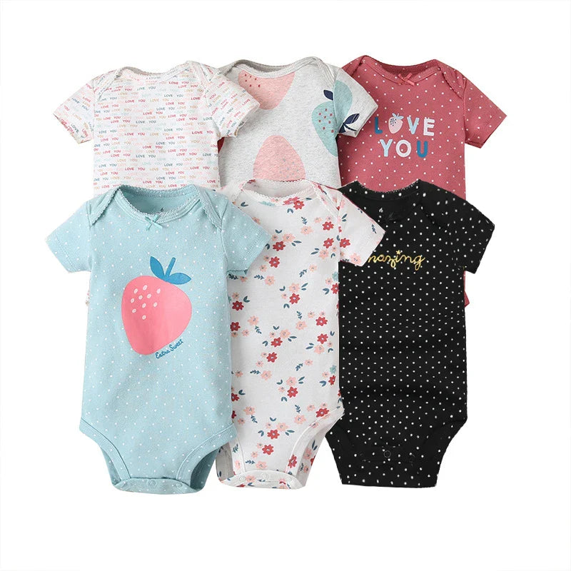 2023 Unisex 6PCS  Baby Boys Girls Bodysuit 100% Cotton Newborn body bebe Jumpsuit Cartoon Print Baby Clothing Ropa 6-24M