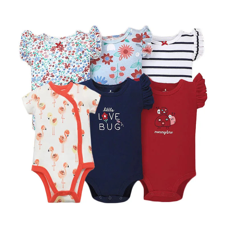 2023 Unisex 6PCS  Baby Boys Girls Bodysuit 100% Cotton Newborn body bebe Jumpsuit Cartoon Print Baby Clothing Ropa 6-24M