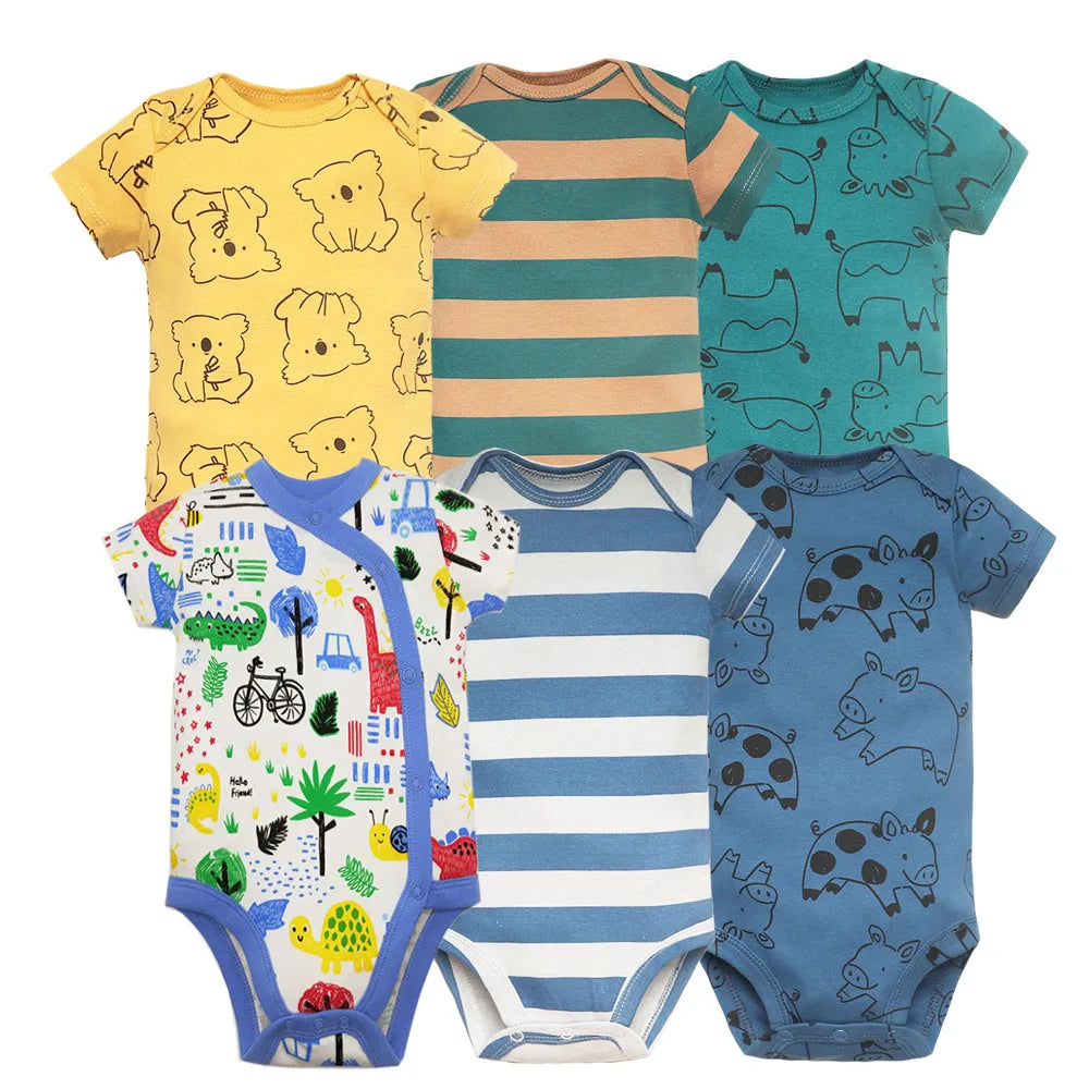 2023 Unisex 6PCS  Baby Boys Girls Bodysuit 100% Cotton Newborn body bebe Jumpsuit Cartoon Print Baby Clothing Ropa 6-24M