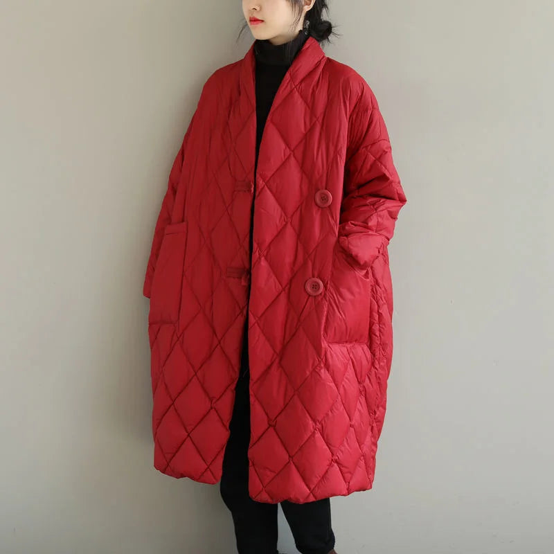 2023 Winter Arrivals Women Cotton Coats Diamond Lattice Block Big Size Female Long Parkas Loose Lady Overcoats Clothes